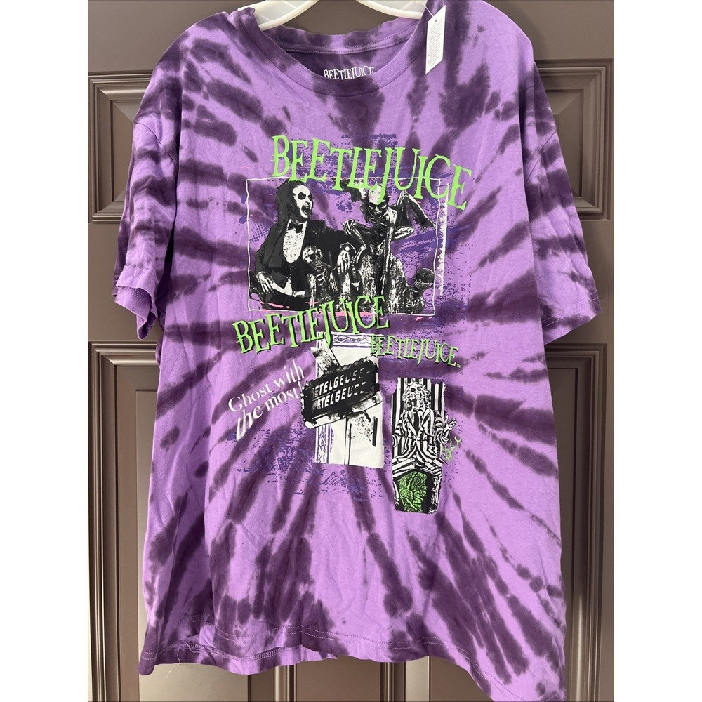 L Beetlejuice Beetlejuice Beetlejuice purple tie-dye hybrid apparel  T Shirt NWT